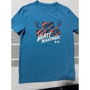 Under Armour Big Bucks Worst Nightmare‎ T Shirt Kids Youth Medium Blue Heatgear